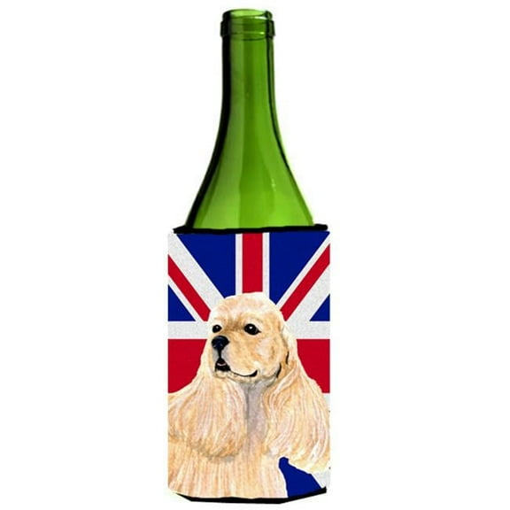 Cocker Spaniel Buff With English Union Jack British Flag Wine bottle sleeve Hugger - 24 Oz.