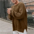 thumbnail image 2 of Vedolay Mens Sweaters 2023 Solid Pullover Long Sleeve Plush Tops Sweater Brown,M, 2 of 5