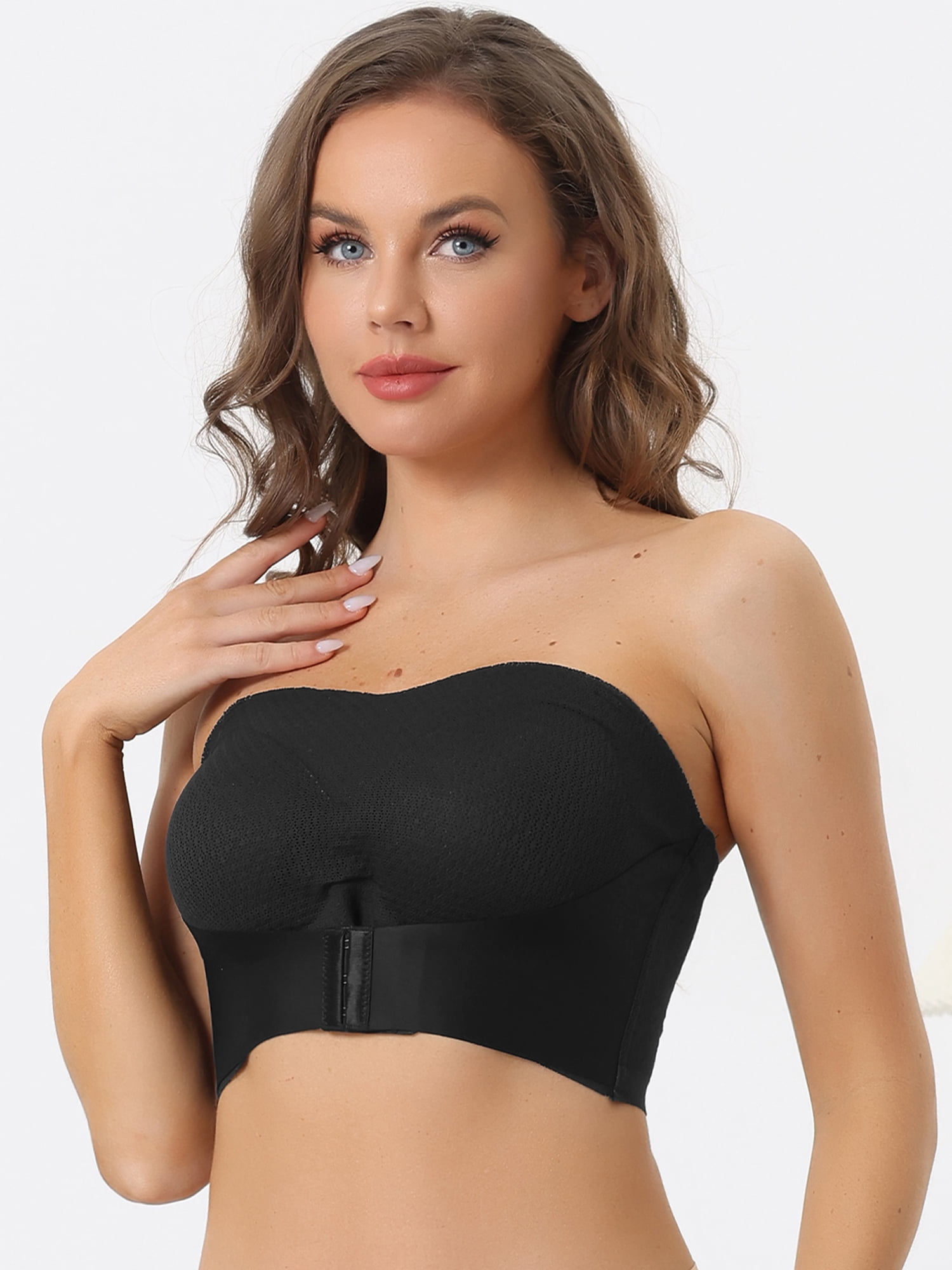 Unique Bargains Women's Wirefree Bras Strapless Breathable Push-up Bralette M Black
