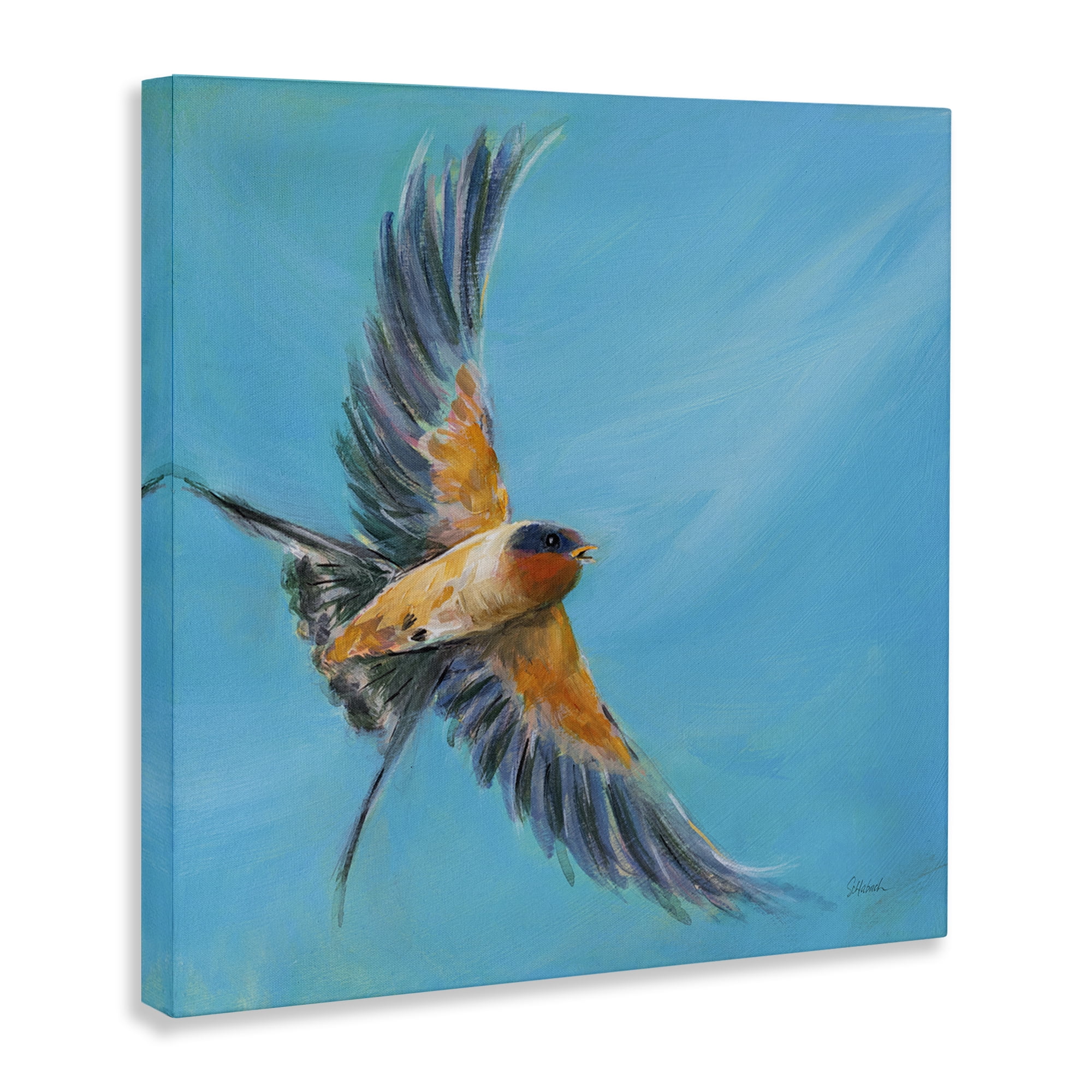 Stupell Industries Soaring Bird on Blue Animals & Insects Painting Gallery Wrapped Canvas Art Print Wall Art, 30 x 30