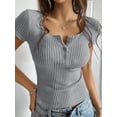 thumbnail image 4 of Women'S Summer Short Sleeve V Neck T Shirts Casual Button Henley Knit Tops Blouse Grey M, 4 of 8