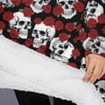 thumbnail image 3 of Oversized Wearable Blanket Hoodie,Black Skull Rose Pattern Sherpa Blanket Hoodie with Super Pockets,Super Warm Fuzzy Pullover for Women & Men, 3 of 6