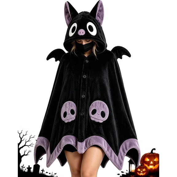 Bat Blanket Hoodie, Halloween Wearable Blanket with Hood