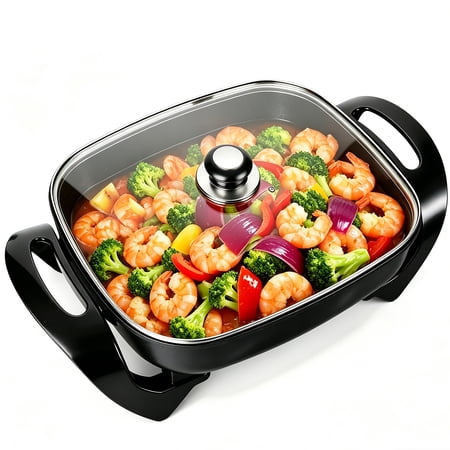 5L Cast Iron Electric Frying Pan Non-Stick Coating 1500W Fast Heating Adjustable Temperature Control for Family & Batch Cooking