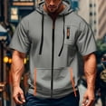 thumbnail image 2 of Curuila Mens Hoodies With Pocket Zip Up Short Sleeve Hooded Solid Color Sweatshirt For Men Summer Fashion Casual Tops Light Gray Size 2Xl, 2 of 5