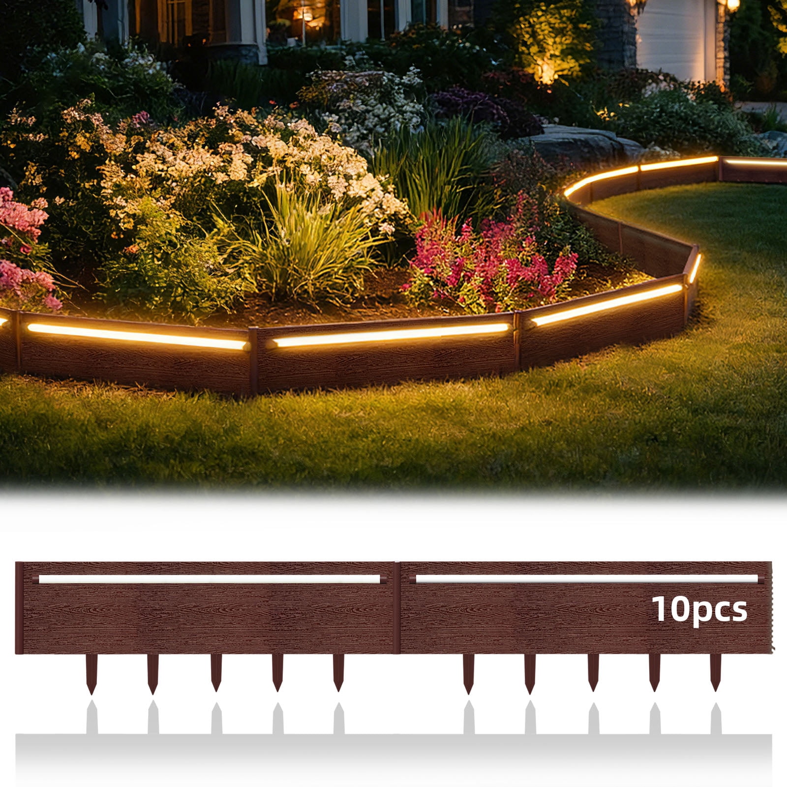 WATANIYA Dig-Free Garden Landscape Edging Border withh LED light,10 pack (Brown)