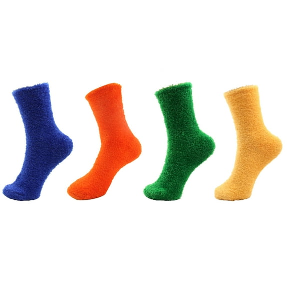 Super Soft Cozy Fun Fluffy Plush Furry Warm Fuzzy Comfy Slipper Socks - Assortment J - 4 Pair Value Pack