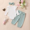 thumbnail image 4 of NOLDARES Baby Girl Newborn Clothes Set Including Romper Pants Headband 3Pcs Long Sleeve Ruffle Fall Winter Outfits,Light Green,0-3 M, 4 of 6