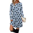 thumbnail image 2 of Women's Fashion Casual Dress with Pockets Decorative Buttons Polka Dot Prints Round Neck Long Sleeves for Spring and Autumn Outings,Blue,L, 2 of 6