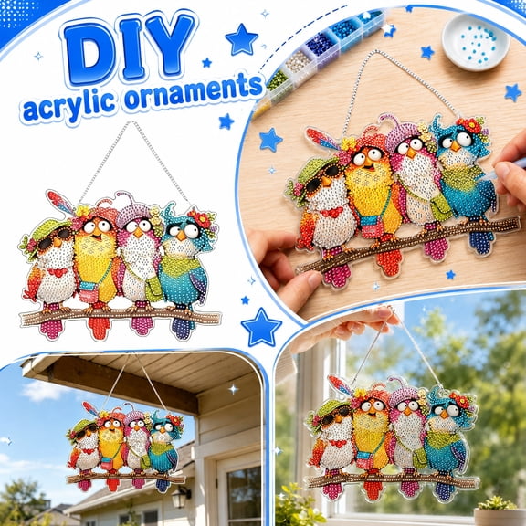 Bird Hanging Diamond Art Kits for Adults, DIY Window Suncatcher Hanging Ornament, Double-Sided Acrylic Decor with Special Shaped Diamonds for Home Garden Gift