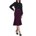 thumbnail image 2 of Falda de cola de pez elegante para mujer Inspire Chic, con cintura alta y cinturón, falda midi de trabajo, color púrpura, 2 of 5