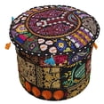 thumbnail image 3 of DK Homewares Indian Vintage Patchwork Pouf Chair Seat Black Round Foot Rest Living Room Cotton Embroidered Hassock Pouf Ottoman Cover Floral Traditional 18x18x13 Inch - COVER ONLY, 3 of 5