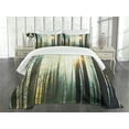 thumbnail image 3 of Ambesonne Nature Quilted Bedspread Set 3 Pcs, Foggy Forest Woods, Queen Size, Seafoam Dark Brown, 3 of 5