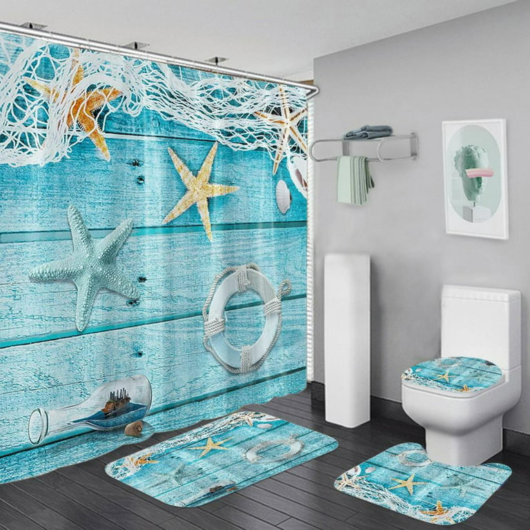 Xinhuaya Sea Shell Shower Curtain Waterproof Beach Curtain Decor Bathroom  Set + 12 Hooks Rings Home Decor Christmas Gift, 72x72 