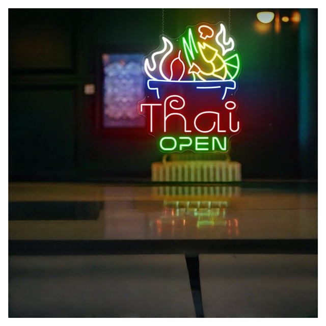 Letrero De Neón Thai Food Open, Ideal Para Decoración De Pared De Cocina Y Restaurante, Con Luz Regulable De 42cmx52cm