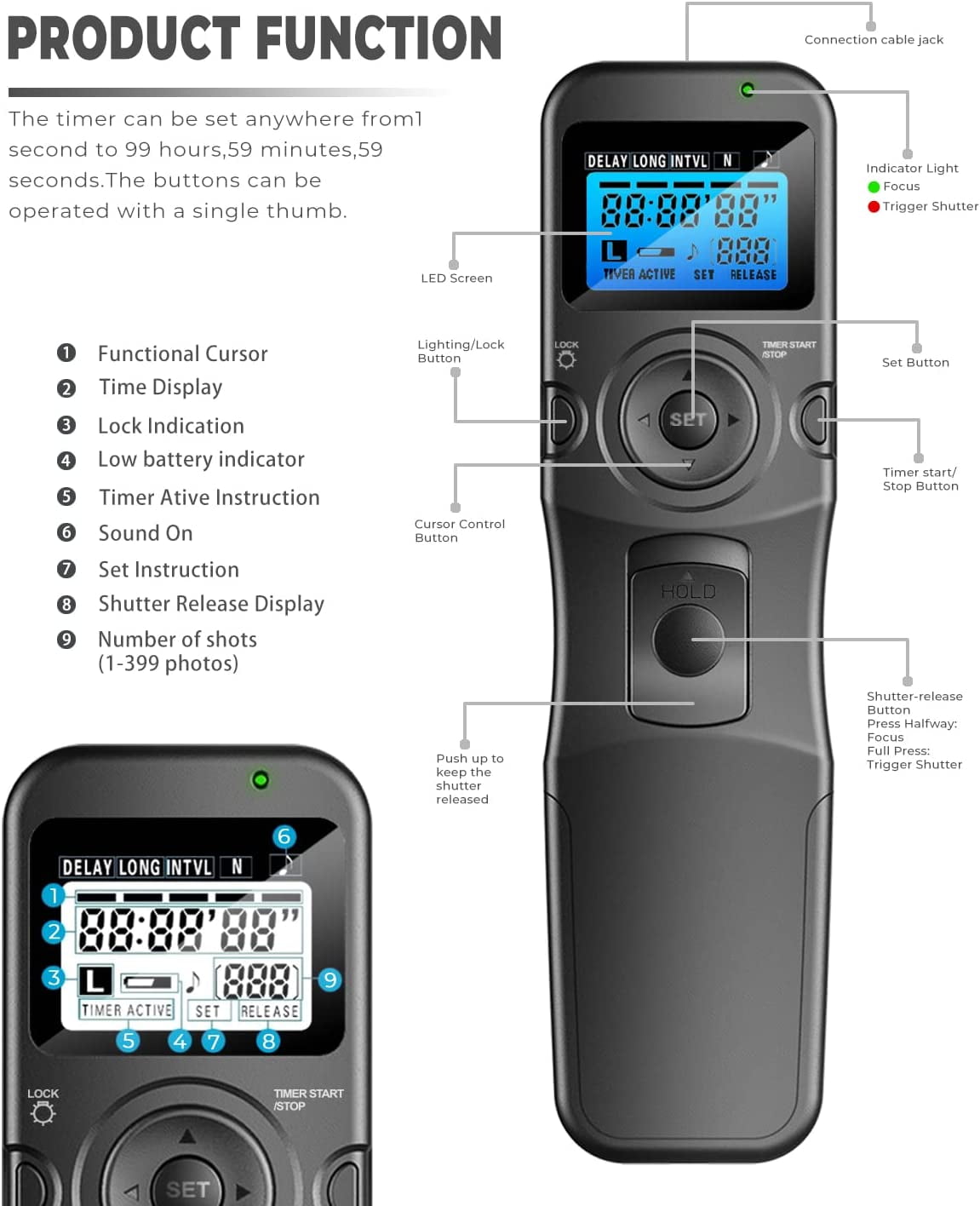Canon T7i JJC Intervalometer Timer Remote Shutter Cord For CANON