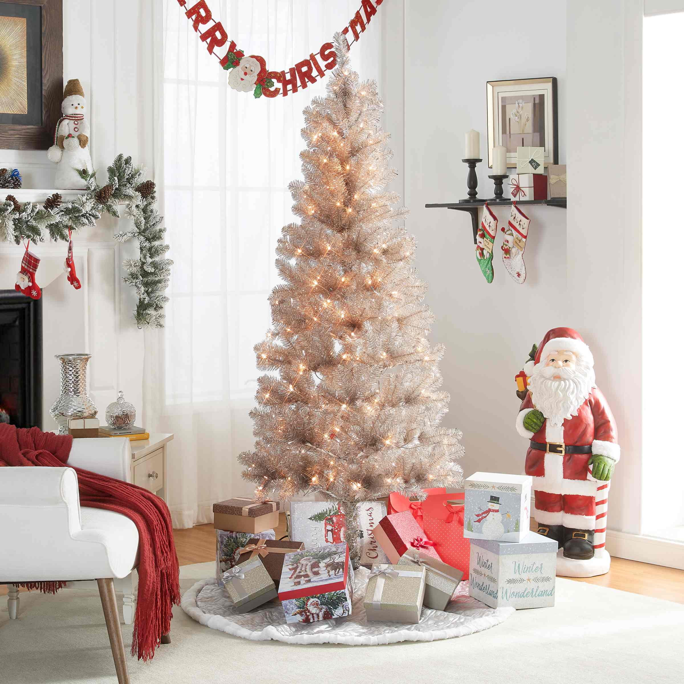 Christmas Tree Rose Gold 6 5 Ft 200 Lights With Metal Stand Christmas Tree Rose Gold 6 5 Ft 200 Lights With Metal Stand Holiday Time
