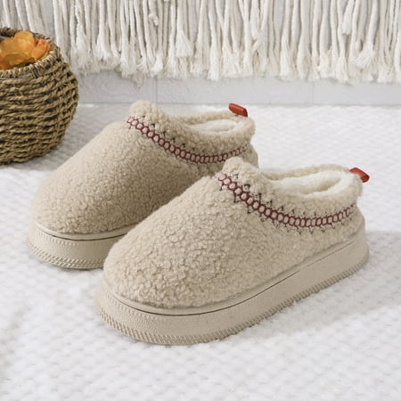 

Thick Bottom Outer Wearing Winter Baotou Half Slippers 2024 New Ethnic Style Lace Maomao Half Shoe Snow Boots for Women