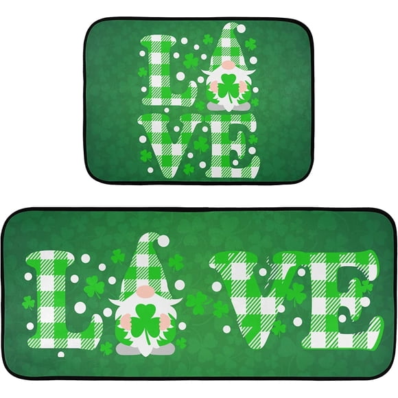 St.Patrick Day Kitchen Rugs and Mat 2 Pieces Set Cushioned Anti Fatigue Kitchen Mat Non Slip Floor Mats Washable Farmhouse Decor for Sink Table Fridge Fall
