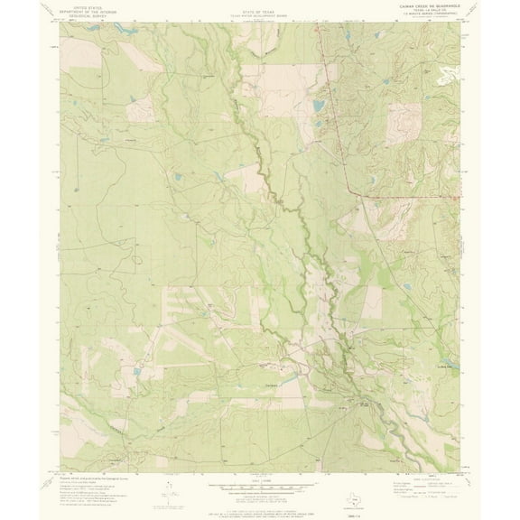 Topographical Map - Caiman Creek NE Texas Quad - USGS 1974 - 23 x 27.06 - Vintage Wall Art