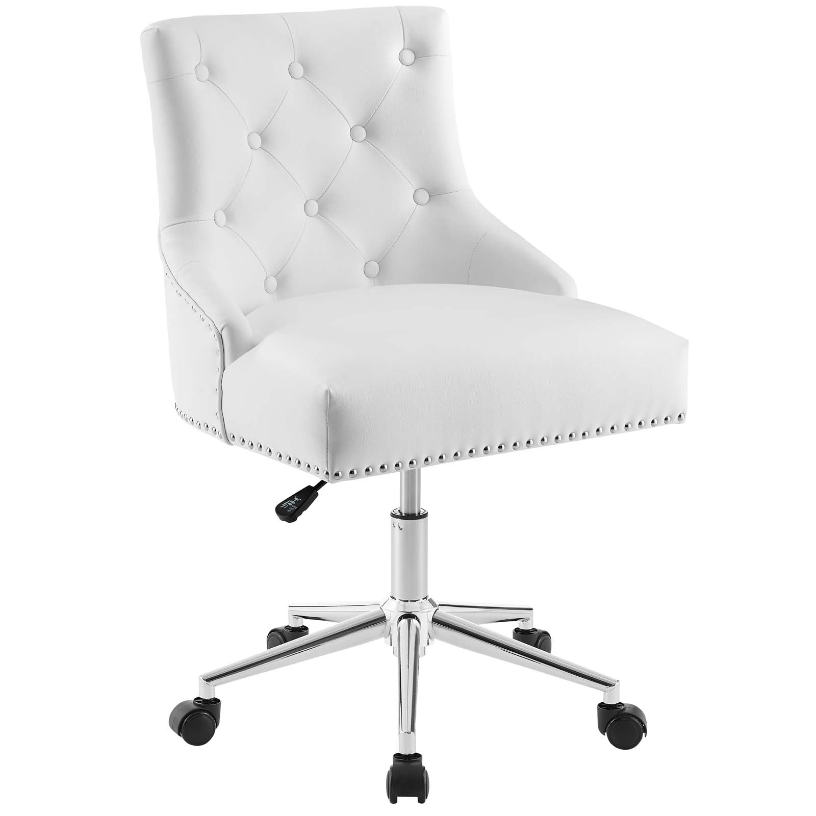Modern Faux Leather Office Chair Beige Metal Base Adjustable Castors Elect