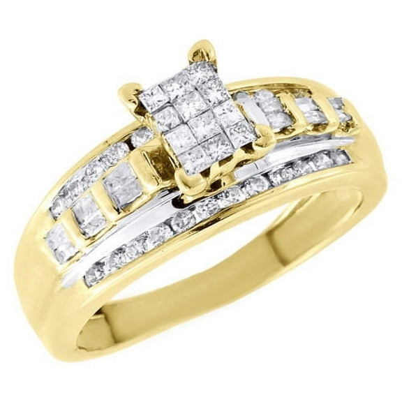 Diamond Engagement Ring Ladies 10K Yellow Gold Princess Wedding Design 1/2 Tcw.