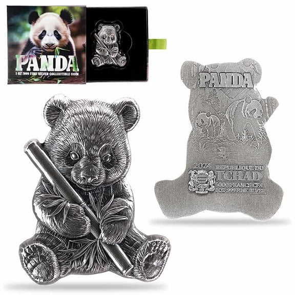2024 Chad 1 oz Silver Panda Shaped High Relief Coin .999 Fine