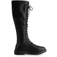 thumbnail image 5 of BLISSFUL STEP Women's Boots Lace-Up Knee High Round Toe Flat Faux Leather Combat Boots Black 7, 5 of 6