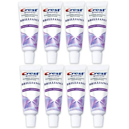 Crest 3D White Brilliance Toothpaste  Vibrant Peppermint  Travel Size 0.85 oz (24g) - Pack of 8