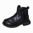 thumbnail image 3 of KPOPLK Girls Kids Lug Sole Ankle Boots Side Zip Chunky Low Heel Slip On Winter Casual Booties Shoes(3.5,Black), 3 of 6