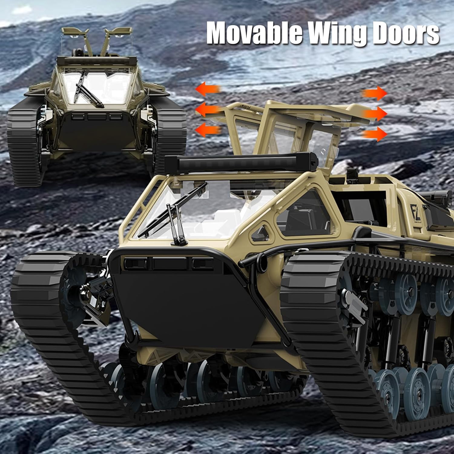 RC Tank Car, 1:16 Remote Control Crawler 10KM/H High Speed Tank, 2.4Ghz RC Rock Crawler Off-Road 4WD 360°Rotating Drifting Car with 2 Batteries, Military Truck Toy Gift for Kids