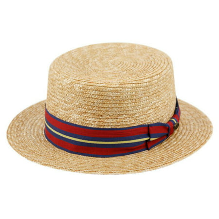 Classic Straw Fedora Boater Hat w/ Black or Striped Band