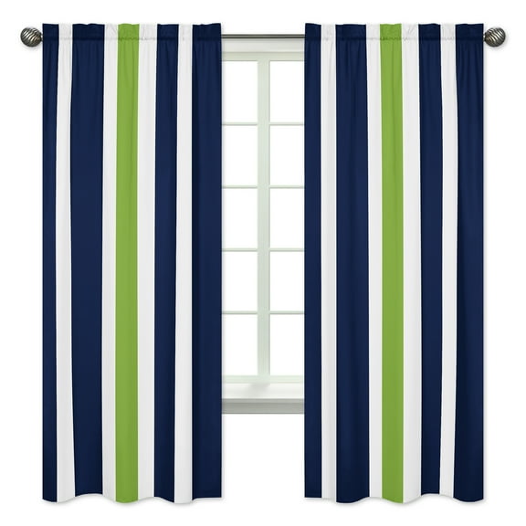 Stripe Navy Green Semi-Sheer Curtain Panels (Set of 2) by Sweet Jojo Designs