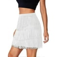 thumbnail image 5 of Women's Sexy Fringe Trim High Waist Tiered Bodycon Pencil Mini Short Skirt, 5 of 5
