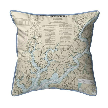 Betsy Drake ZP12272CT Chester River, MD Nautical Map Extra Large Zippered Indoor & Outdoor Pillow - 22 x 22