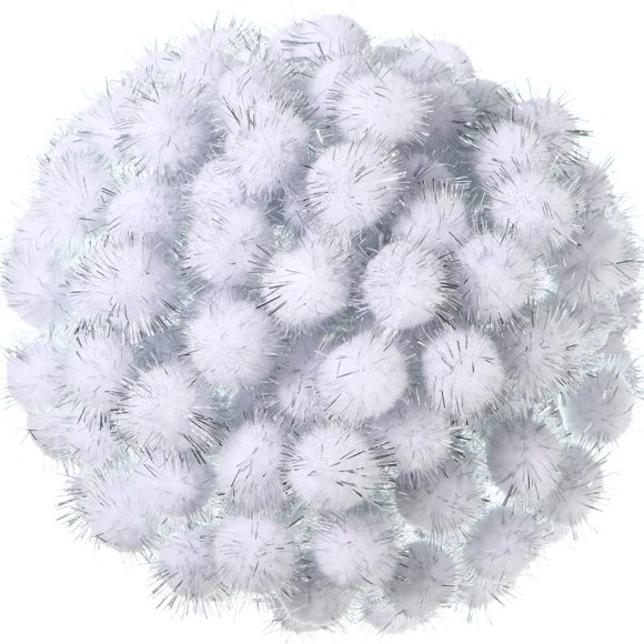 Pompones decorativos Sappy 1000 unidades, 1,5 cm, purpurina blanca