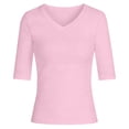 thumbnail image 4 of KHONTS Women's Half Sleeve V Neck T Shirts Mid Elbow Length Sleeve Shirts Slim Fit Tunic Tops Casual Summer Tees Pink XXL, 4 of 4