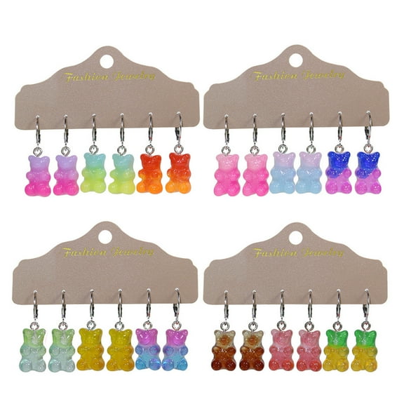 Cartoon Drop Earring Set Cute Candy Gradient Color Bear Dangle Earrings
