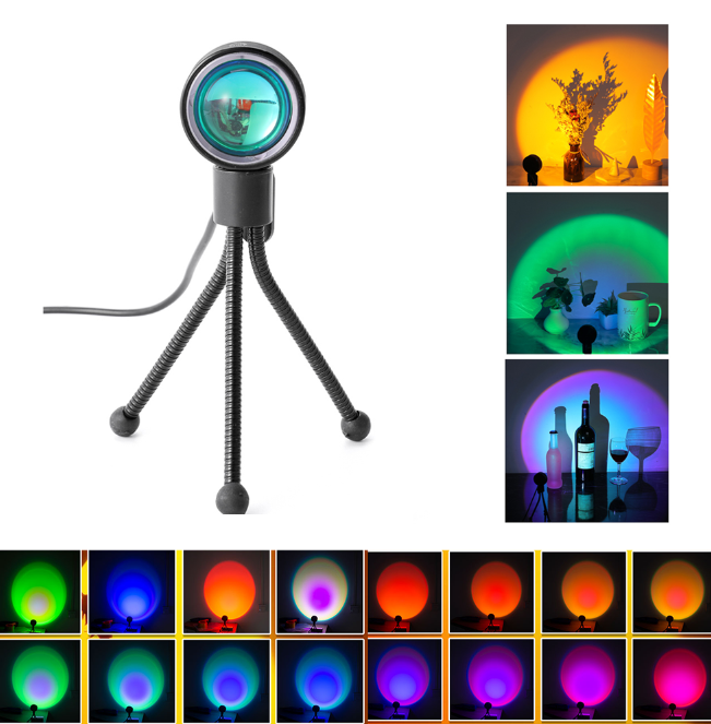 2021 Sunset Projection Lamp 16 Color Changing 360-degree Sunset Projection LED Light,Romantic Night Light Projector LED Light W/USB Remote Control Modern Floor Lamp for Living Room Bedroom Decoration 