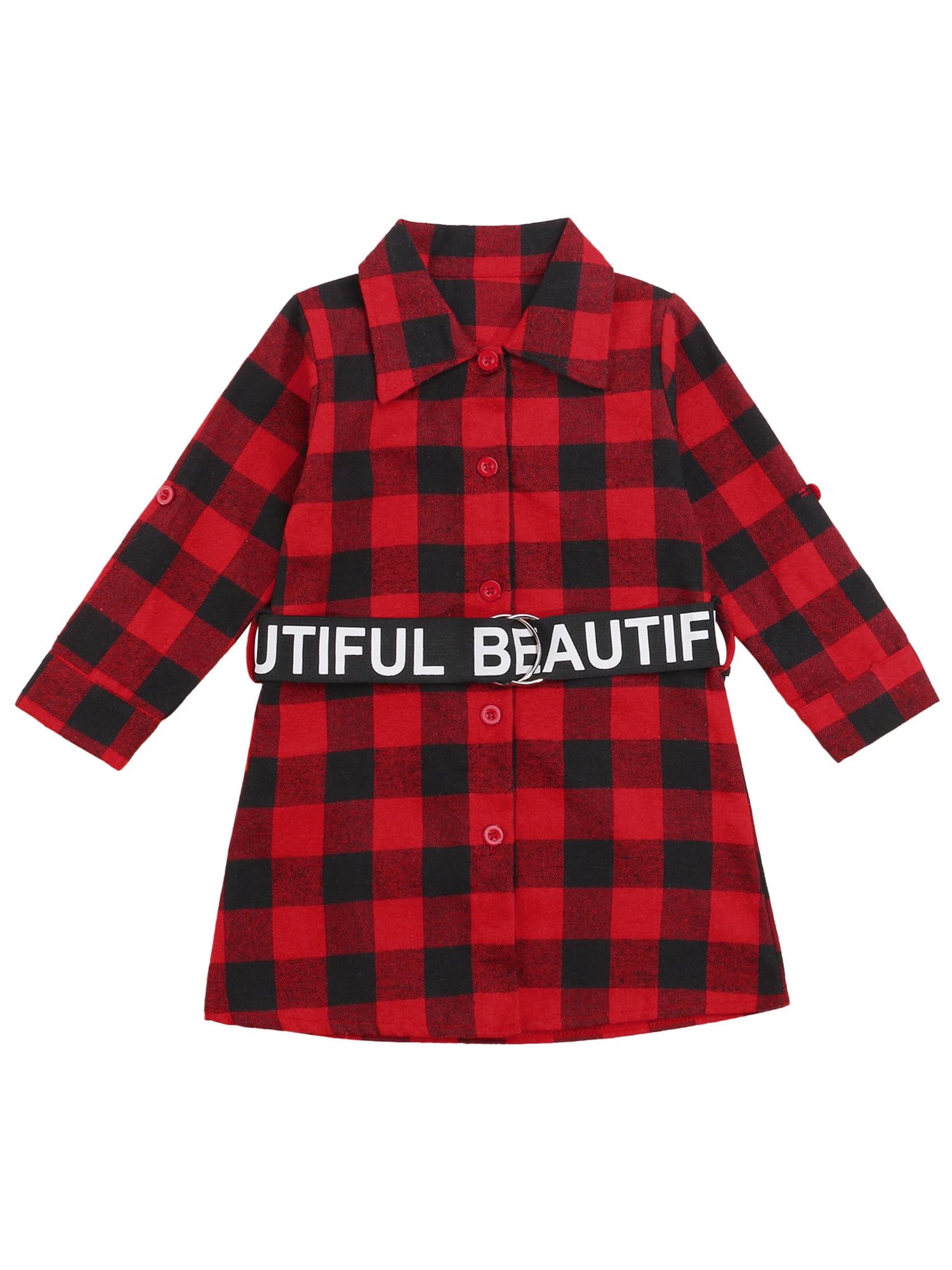 Black Plaid Flannel Girls Winter Dress main image 1