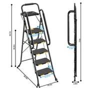 Kingrack 5 Step Folding Ladder for Adults, 800lbs Sturdy Steel Stool Ladder with Anti-Slip Pedal&Handrail&Tool Tray for Home Kitchen Office
