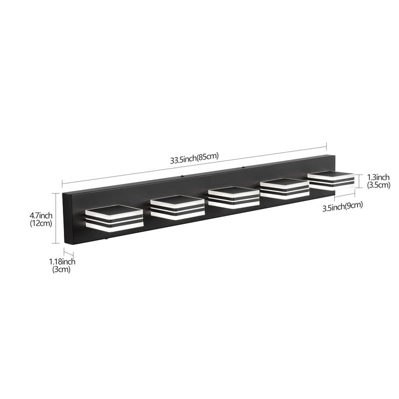 34" Modern 5-Light Sleek LED Vanity Light for Bathroom, Wall Mounted Dimmable Fixture with Iron Frame and Acrylic Shade, Ideal for Over Mirror Lighting