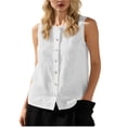 thumbnail image 2 of Babysbule Women's Sleeveless Button Down Blouse, Casual Round Neck Linen Look Tank Top for Summer Daily and Vacation Wear, 2 of 6