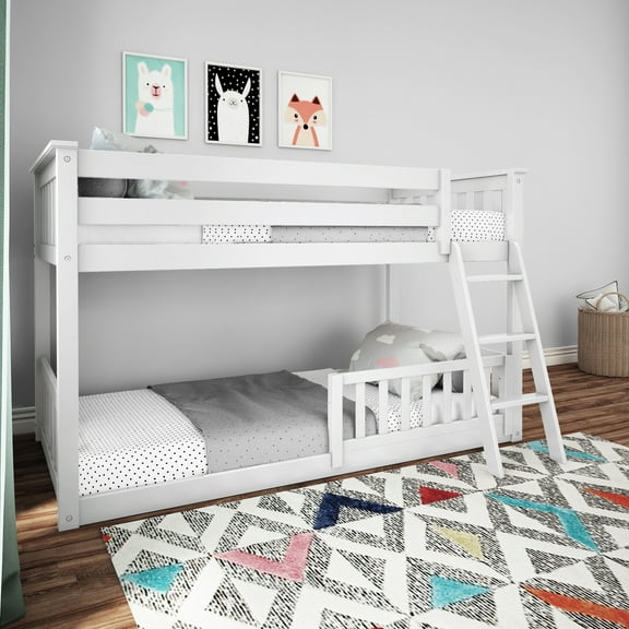 Twin Over Twin Low Bunk With Single Guard Rail, White