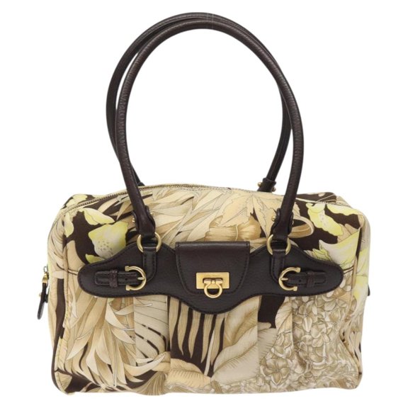 Pre-Owned Salvatore Ferragamo Gancini Shoulder Bag Canvas Beige Canvas Shoulder Bag Bag