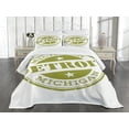 thumbnail image 3 of Ambesonne Detroit Quilted Bedspread Set 3 Pcs, Grunge Retro Stamp, King Size, Olive Green White, 3 of 5