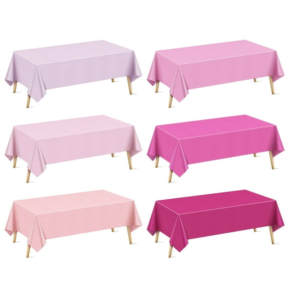 6 Pieces Pink Series Rectangle Tablecloth, 54x72 Solid Color Waterproof & Spillproof Disposable Plastic Table Cover, Durable Party Tablecloth for Dining, Buffet, Picnic, Outdoor Events