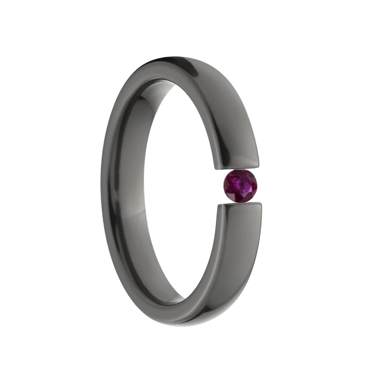 Ruby 4mm Black Zirconium Tension Set Ring