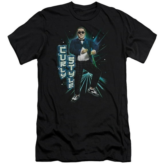 Three Stooges Curly Style Premium Canvas Adult Slim Fit 30/1 T-Shirt Black