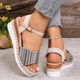 thumbnail image 3 of Women's Espadrille Wedge Sandals Ankle Strap Platform Open Toe Boho Braided Band Wedges Heels Beach Vacation Dress Shoes Silver Size 8.5, 3 of 6